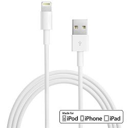 OEM Lightning to USB Cable (3ft) for iPhone7/7 Plus 6/6s Plus 5s/5c/5, iPad Pro Air 2, iPad mini 4 3 2, iPod touch 5th gen / 6th gen / nano 7th gen [Apple MFi Certified] (White)