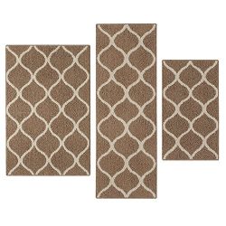 Kitchen Rugs Set, Maples Rugs [Made in USA][Rebecca] 3 Piece Sets Non Slip Padded Small Area Rugs for Living Room, Entryway, and Bedroom - Café Brown/White