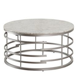 Homelegance Brassica Round Faux Marble Top Coffee Table, Silver