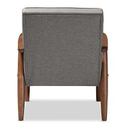 Baxton Studio Sorrento Mid-Century Retro Modern Fabric Upholstered Wooden Lounge Chair, Grey