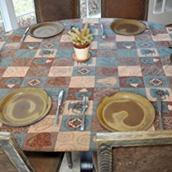 Elastic Edged Flannel Backed Vinyl Fitted Table Cover - GLOBAL COFFEE Pattern - Oblong/Oval - Fits tables up to 48" x 68”