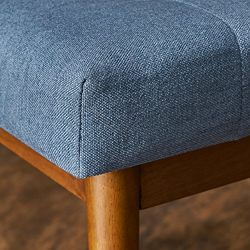 Floral Mid Century Tufted Blue Fabric Ottoman
