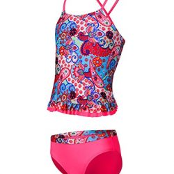 BELLOO Girl's Printing Tankini Sets Swimsuit, Ruffled Hem Two Pieces Bathing Suit,