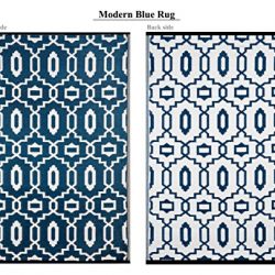 Green Decore Modern Outdoor/Reversible Eco Plastic Rug, Dark Blue/White