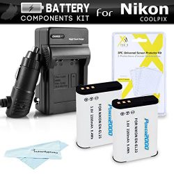 2 Pack Battery And Charger Kit For Nikon COOLPIX P900, P610, P600, B700 Digital Camera  Includes 2 Extended Replacement (2200Mah) EN-EL23 Batteries + Ac/Dc Rapid Travel Charger + Screen Protectors