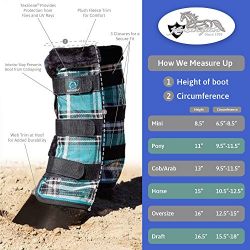 Kensington Horse Fly Boots with Comfortable Fleece Trim — Stay-Up Technology with Velcro Straps — Protection from Insect Bites and UV Rays — Sold in Pairs of 2 (Blue Ice Plaid)