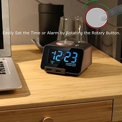 Homtime Alarm Clock USB Charger for Bedroom,2 USB Charging Ports Phone Charger for Iphone and Android,Snooze Fuction, 4 Dimmer Larger Font Display and Temperrature [Upgraded Version](Black)