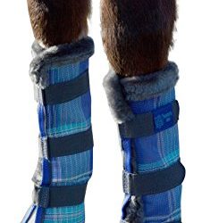 Kensington Horse Fly Boots with Comfortable Fleece Trim — Stay-Up Technology with Velcro Straps — Protection from Insect Bites and UV Rays — Sold in Pairs of 2 (Blue Ice Plaid)
