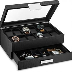 Glenor Co Watch Box with Valet Drawer for Men - 12 Slot Luxury Watch Case Display Organizer