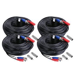 Sannce 4-Pack 100ft BNC Video and Power Security Camera Cable with BNC Connectors and RCA Adapters For CCTV Camera System (Black)