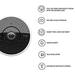 Logitech Circle 2 Indoor/Outdoor Wireless Home Security Camera Works with Alexa & Google Assistant with Easy Setup, 1080p HD, 180° Wide-Angle, Night Vision, 2-Way Talk, Alerts, Free 24-Hours Storage