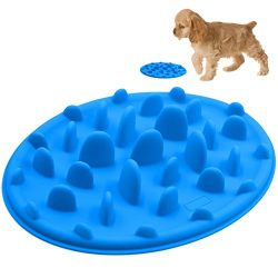 Spring fever Slow feed Fun Pizza Design Anti-choking Non-slip Silicone Interactive Bloat Stop Dog Pet Bowl Blue S(9.47.11.2inch)