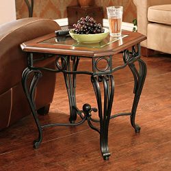 Southern Enterprises Prentice Side End Table, Dark Cherry with Black Finish