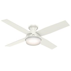 Hunter Dempsey Low Profile Fresh White Ceiling Fan With Light & Remote, 52"