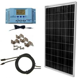 WindyNation 100 Watt Solar Panel Off-Grid RV Boat Kit with LCD PWM Charge Controller + Solar Cable + MC4 Connectors + Mounting Brackets