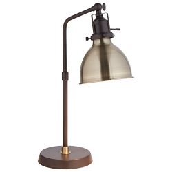 Rivet Pike Factory Industrial Table Lamp, 18"H, With Bulb, Black and Brass Shade