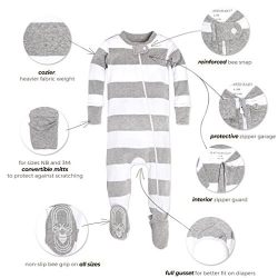 Burt's Bees Baby Baby Girls' Organic Stripe Zip Front Non-Slip Footed Sleeper Pajamas, Blossom Rugby Stripe, 3-6 Months