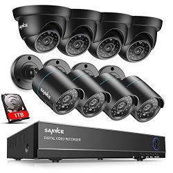 SANNCE 8CH 1080N DVR Recorder with 1TB Hard Drive + 8xHD 1.0MP 720P CCTV Security Cameras, H.264 Security System, Motion Detection & Email Alert