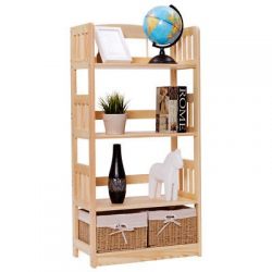 Allblessings Multipurpose Bookcase Rack Collection Garage Shelf W/2 Woven Baskets For Storage & Display