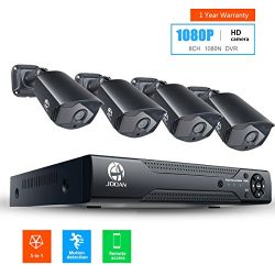JOOAN 2MP TVI Security Camera System 4 X 1080P Weatherproof TVI Camera with 3.6mm Lens And 1080N 8CH DVR Recorder Support AHD/TVI/CVBS- No Hard Drive