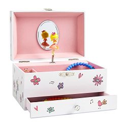 JewelKeeper Girl's Musical Jewelry Storage Box with Pullout Drawer, Birds and Flowers Design, Waltz of the Flowers Tune