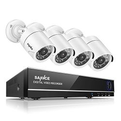 SANNCE 4CH 1080N DVR Security Camera System and (4) 720P Weatherproof CCTV Cameras, Super Day/ Night Vision, QR Code Quick Remote View (NO HDD Included)