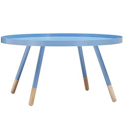 Mid-Century Modern Paint-dipped Round Shaped Spindle Wooden Accent Tray Top Cocktail Coffee Table with Metal Legs - Includes Modhaus Living Pen (Light Blue)