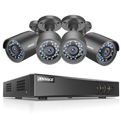 SANNCE 4-Channel HD 1080N Security Camera System DVR and (4) 1.0MP Indoor/Outdoor Weatherproof Bullet Cameras with IR Night Vision LEDs, Remote Access (No HDD)