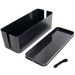 Black Cable Management Box Organizer - 5.25 x 6.2 x 16in,Large (Storage for Desk, TV, Computer, & USB Hub) System to Cover and Hide, Power Strips, Surge Protector, & Cords + Wire Ties