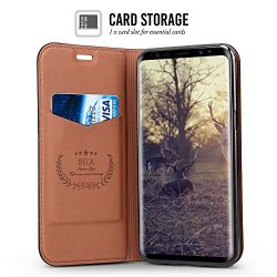 Galaxy S9 Plus Case,BELK RFID Protection[Simple Retro Style]Handmade Soft Leather Flip Folio Slim Wallet Cover Case[Magnetic Closure][Card Slot][TPU Bumper][Kickstand]For Samsung Galaxy S9 Plus