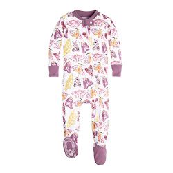 Burt's Bees Baby Baby Girls' Organic Floral Zip Front Non-Slip Footed Sleeper Pajamas, Wildflower Dancing Moths, 6-9 Months