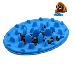 Spring fever Slow feed Fun Pizza Design Anti-choking Non-slip Silicone Interactive Bloat Stop Dog Pet Bowl Blue S(9.47.11.2inch)