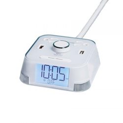 Brandstand FBA_BPECTW Cubie Time Alarm Clock Charger With 2 USB Ports And 2 Outlets Charging Station, White