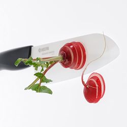 Kyocera Advanced Ceramic Revolution Series 5-1/2-inch Santoku Knife, Black Handle, White Blade