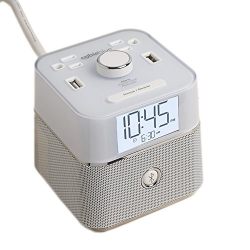Brandstand BPEBLW CubieBlue White Charging Alarm Clock with Bluetooth Speaker - USB & Power Outlets