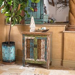 Leo Solid Wood 2-door Cabinet in Antique Weathered Multi-color Style