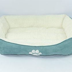 Sofantex Pet Bed Ultra Soft Pet Sofa Warm White Sherpa Rim and Bed 32"x24"x9" (Blue/White)
