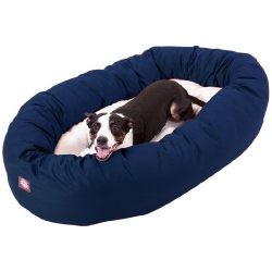 40 inch Blue & Sherpa Bagel Dog Bed By Majestic Pet Products