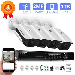 【Expandable System】 1080P Home Security Camera System,Safevant 8CH 2MP DVR Home Security System with 4pcs 1080P Indoor/Outdoor Security Cameras,Pre-installed 1TB HDD,Plug and Play