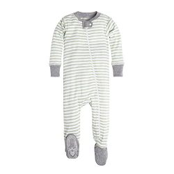 Burt's Bees Baby Baby Boys' Infant Organic Stripe Zip Front Non-Slip Footed Sleeper Pajamas, Cactus Mini Stripe, 12 Months