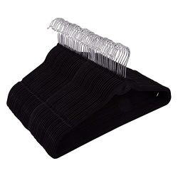 Juvale 50 Pack Black Velvet Hangers - Non Slip Hangers with Cascading Hooks - Thin Hangers - Non Slip Hangers, Black, 17.5 x 9.2 x 0.2 Inches