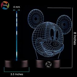 LE3D 3D Optical Illusion Desk Lamp/3D Optical Illusion Night Light, 7 Color LED 3D Lamp, Disney 3D LED For Kids and Adults, Mickey Mouse Light Up