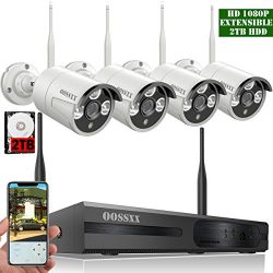 【2018 update】OOSSXX 8-Channel HD 1080P Wireless IP Security Camera System(IP Wireless WIFI NVR Kits),4Pcs 1080P 2.0 Megapixel Wireless Indoor/Outdoor IR Bullet IP Cameras,P2P,App, HDMI Cord & 2TB HDD