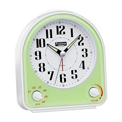 Peakeep Non-ticking Silent Alarm Clock, Optional 7 Wake-up Sounds with Volume Control, Nightlight and Snooze, AA Battery Operated and Included (Green)