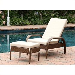 Abbyson Palermo Outdoor Wicker Chaise Lounge with Cushion, Brown