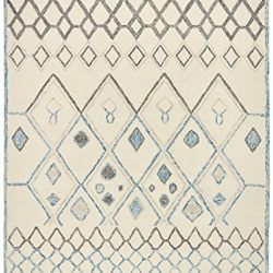 Rivet Geometric Boho Wool Rug, 8' x 10', Cream with Blue