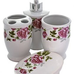 Traditional 4 Piece "Romantic" Pink English Rose Bathroom Accessory Set