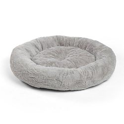 Best Friends by Sheri Luxury Faux Fur Donut Cuddler (23x23), Gray - Small Round Donut Cat and Dog Cushion Bed, Orthopedic Relief