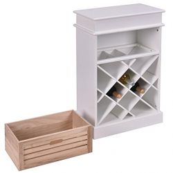 White 12 Bottles Wine Rack Cabinet With Storage Display Shelf Solid Wood Construction