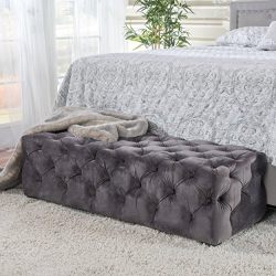 Great Deal Furniture 299848 Provence Grey Tufted New Velvet Ottoman Rectangle